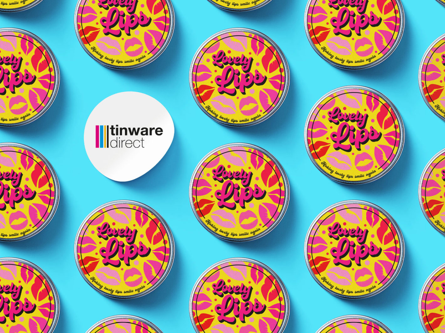 Labelled aluminium lip balm tin packaging.