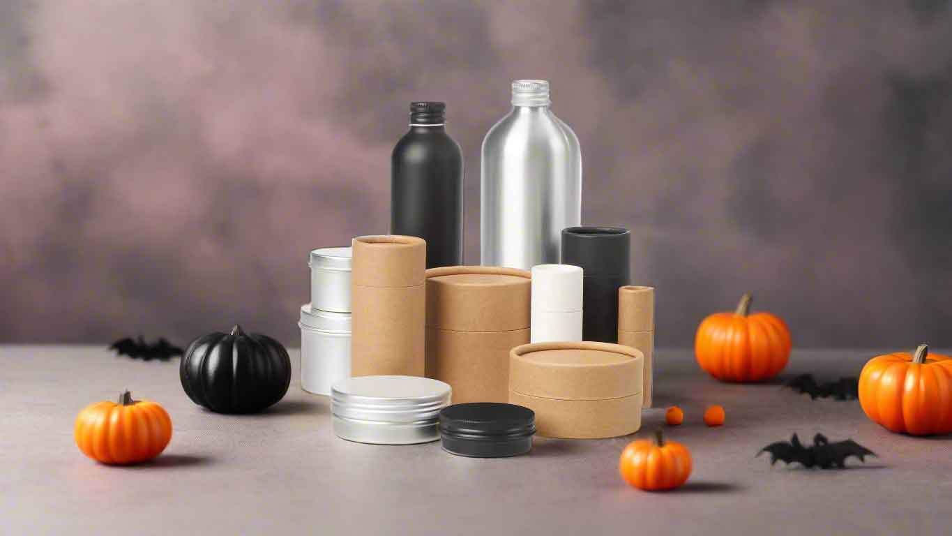 Sustainable packaging surrounded by Halloween decor
