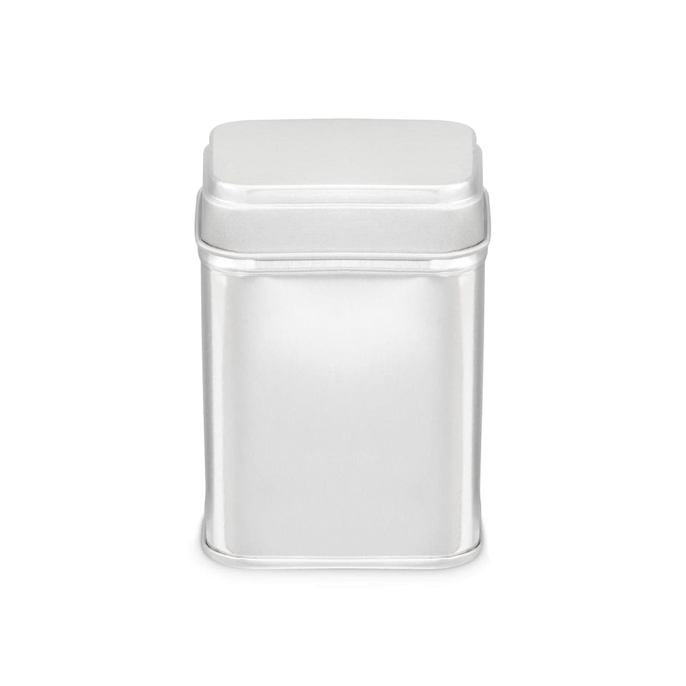 The medium sized silver rectangular tin with slip lid that is suitable for stacking with other sizes. The product code is T4092.