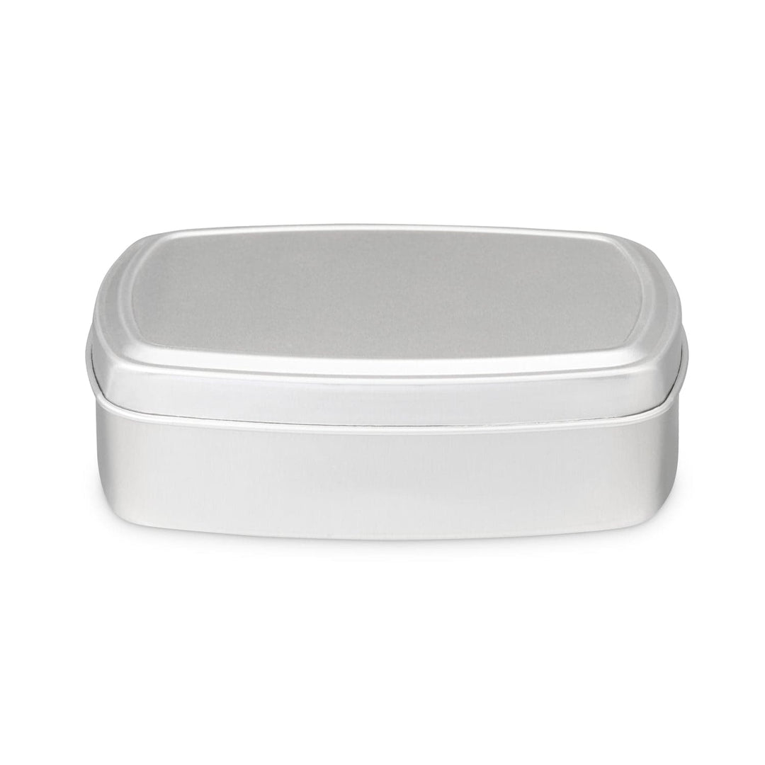 A rectangular tin with slightly curved sides. The lid features a step and the tin itself is silver. The product code is T9875.