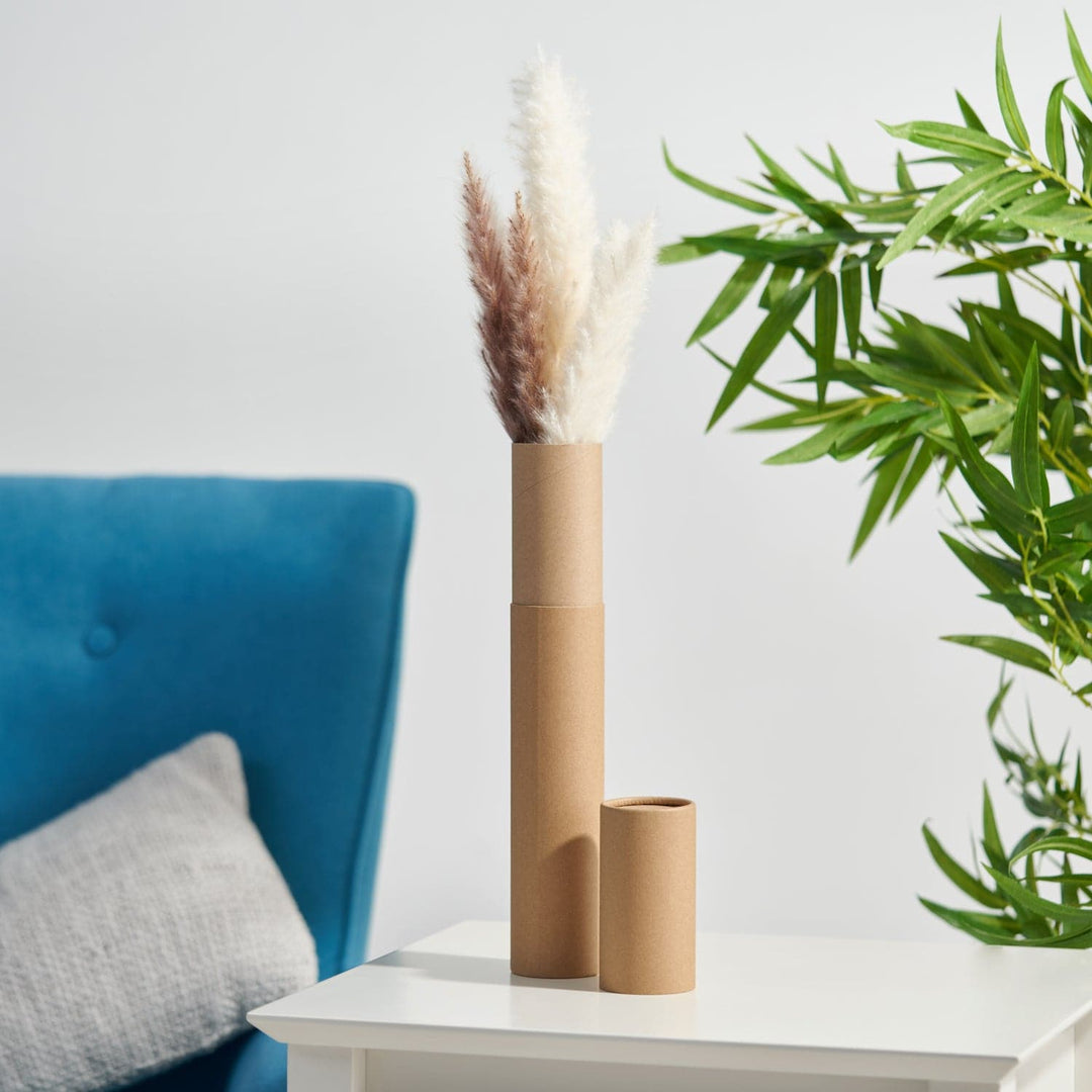 Cardboard tubes on a table in a living room