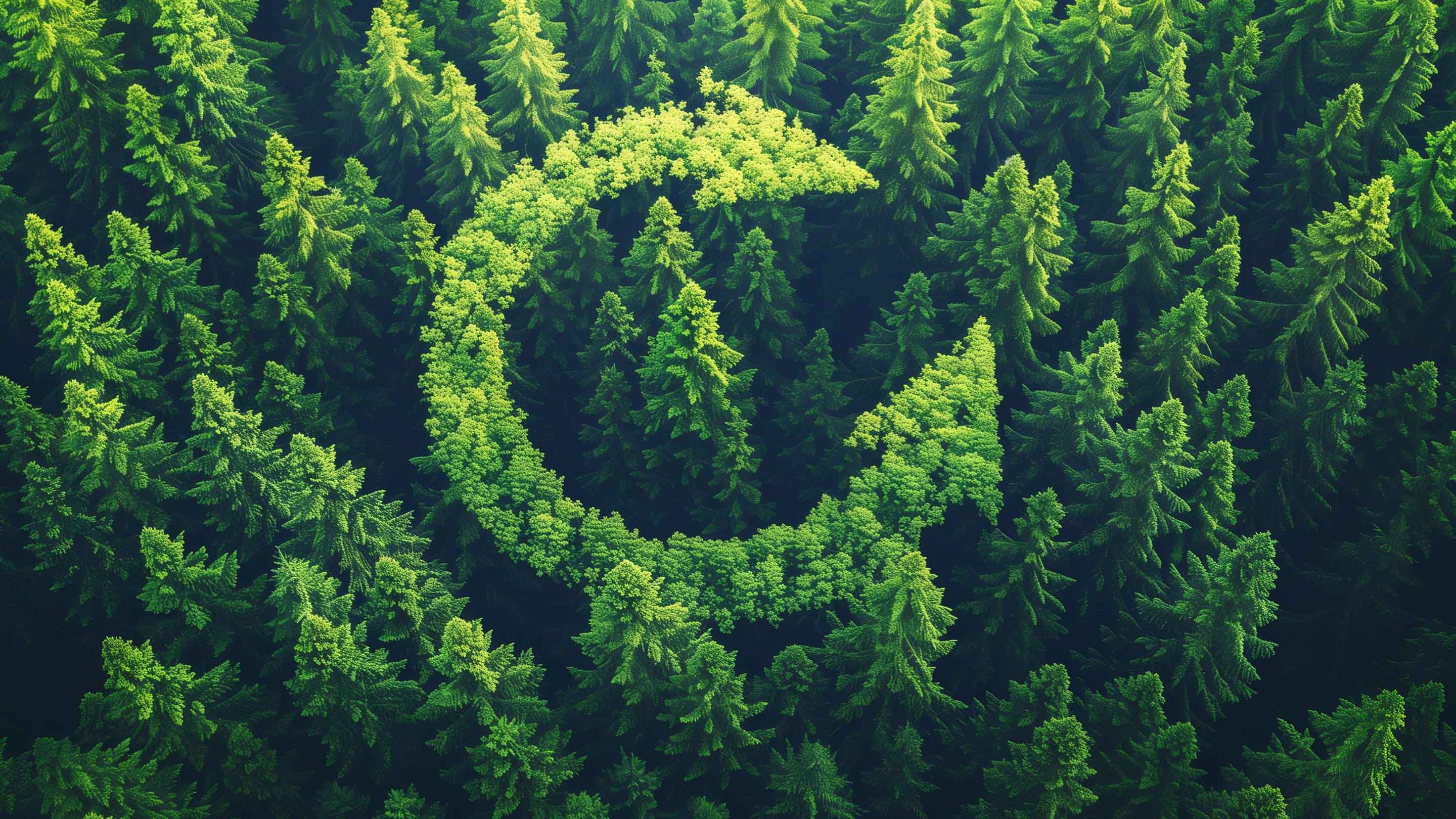Trees with sustainability symbol